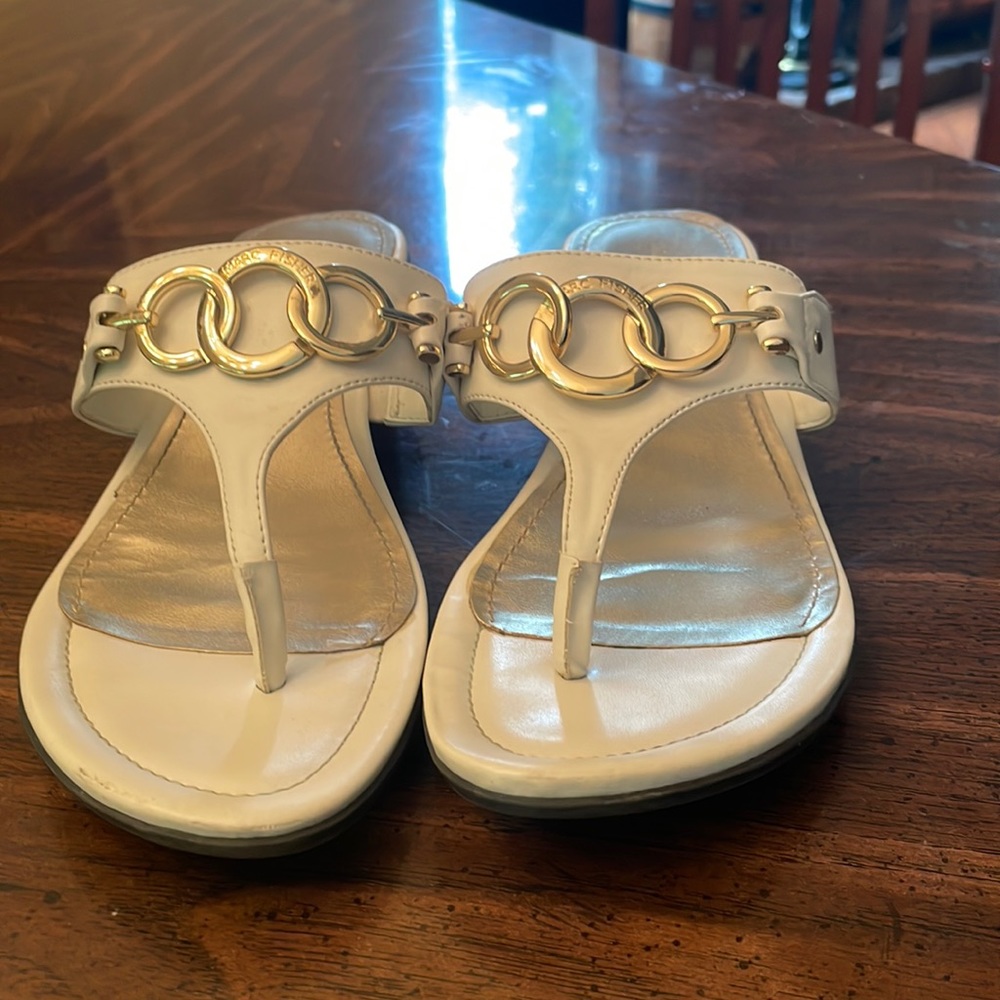 Marc fisher sandals white with gold accents 1 3/4 “ heel